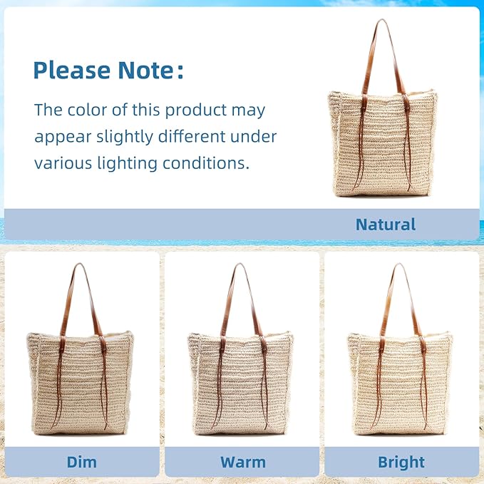 miss fong Summer Beach Bag, Beach Bags for Women,Straw Bag Straw Beach Bag Handmade Woven Tote Bag for Holiday Beach Trips