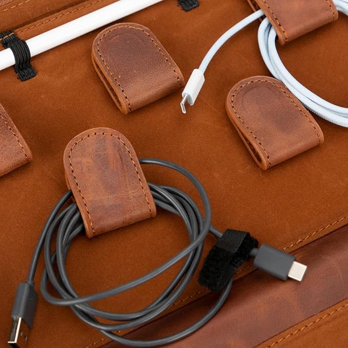 Medicine Handmade Leather Cable Organizer Bag – Full-Grain Leather Travel Tech Case for Cords, Chargers & Accessories – Zippered Storage for Men & Women (Tiguan Tan)