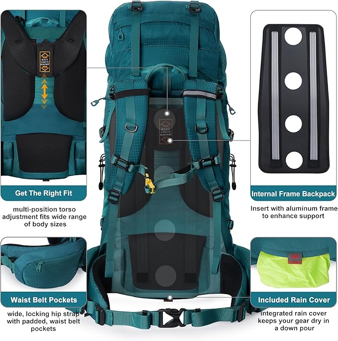 N NEVO RHINO Internal Frame Hiking Backpack 50/60/65/70/80L, Mountain Climbing Camping Backpack Daypack Waterproof Rain Cover | Mountain Climbing, Camping Backpack, Daypack, Waterproof, Rain Cover