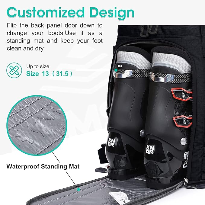 Ski Boot Bag, 55L/70L Waterproof Ski and Snowboard Boots Travel Backpack for Skis, Snowboard, Ski Helmet, Goggles, Gloves & Accessories