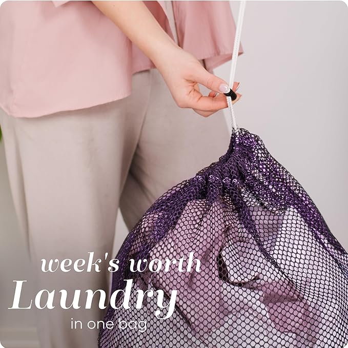 Handy Laundry Mesh XL Laundry Bag - Durable, Machine Washable with Secure Drawstring Closure - Perfect for College Dorms, Laundromats, Apartments (Purple, Large 24" x 36")