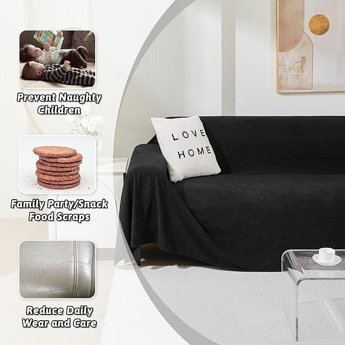 MEETSKY Couch Cover for 3 Cushion Sofa Washable, Cat Scratch Proof Sofa Covers, Furniture Protector Oversized L Shape Black Sofa Slipcovers Sectional Big Couch Covers for Dogs Pets, 71" x 150"