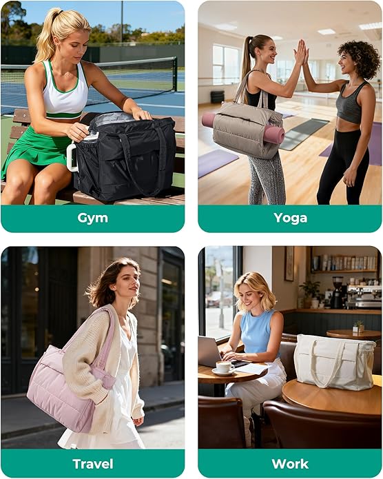 BAGSMART Puffy Bubble Tote Bag for Women, 22L Gym Bag for 40oz Tumbler, Work Handbag for Travel Yoga College