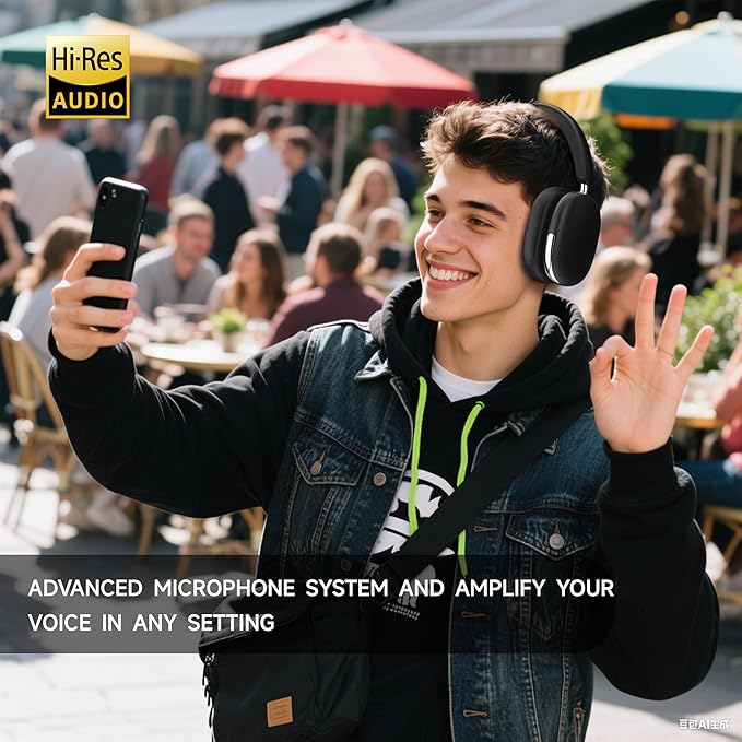 Freepods 120H Playtime Bluetooth ANC/ENC Pro-Level Active Noise Cancelling Over-Ear Headphones Wireless, Headphones with Built-in Microphone Type-C Charging for Call Travel Sports Gym (Black)