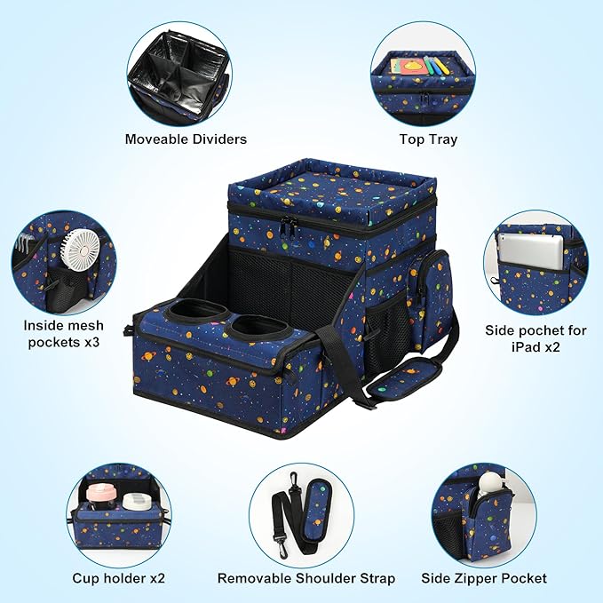 COOLBEBE Car Seat Organizer, Backseat Car Organizer with Cup Holders, Passenger Seat Organizer with Storages Cooler Compartment for Kids and Adults for Travel, Sky Blue