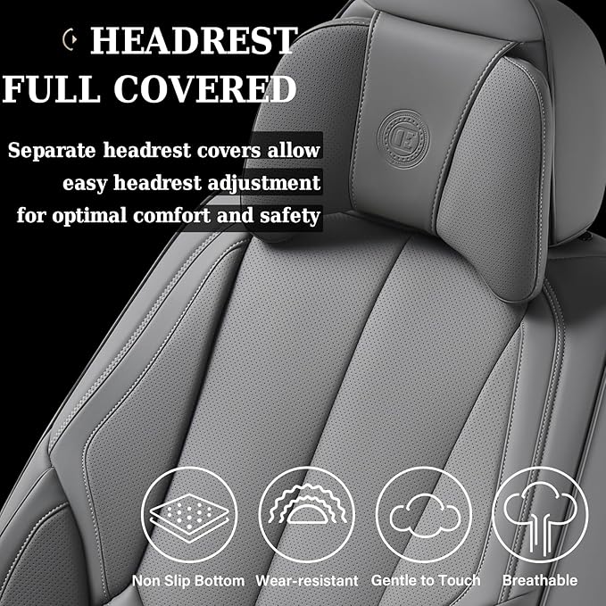 Coverado Universal Seat Covers Front, 2-Pack Universal Seat Covers for Cars, Waterproof Nappa Leather Car Seat Covers with Head Pillow, Auto Protectors Fit for Most Sedans SUV Pick-up Truck-Gray