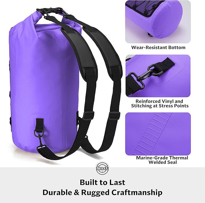 STOVER 5/10/25/30/40/55L Waterproof Dry Bag- Roll-Top Backpack w/Phone Case- Kayaking, Hiking, Camping, Boating- Men/Women