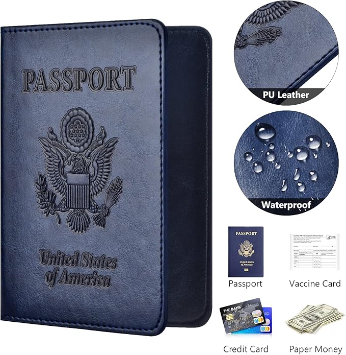 Passport and Vaccine Card Holder Combo, Passport Holder with Vaccine Card Slot, Passport Wallet, Passport Cover, Passport Case, Passport Holder for Women and Men(AB-Dark blue)