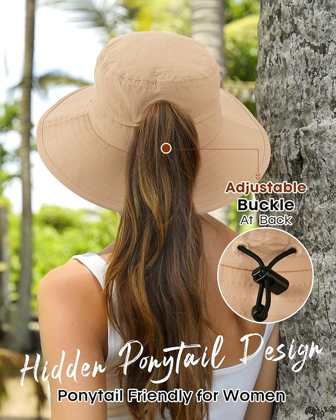 FURTALK Sun Hats for Women with Ponytail Hole Men Beach Hiking UPF 80+ Foldable Hiking Summer UV Protection Bucket Hats