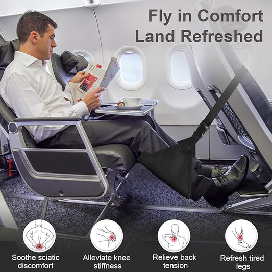 Foot Hammock for Plane Travel, Upgraded Airplane Foot Rest with Memory Foam, Hardboard, Portable Zippered Leg Hammock for Long Flight, Under Desk Footrest, No Collapse Foot Sling, Travel Essentials