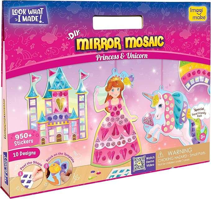 Imagimake Mirror Mosaic Princess & Unicorn Kids Art Set | DIY Craft Kit | Foil Stickers for Kids | Travel Toys | Christmas Activities for Girls 3-5-8 | Christmas Gift Ideas for Girls Ages 3,4,5,6,7,8
