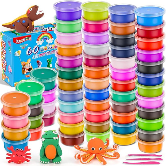 ifergoo Air Dry Clay Kit for Kids - 60 Colors Magic Modeling Clay, Ultra Light, Safe & Non-Toxic, DIY Art & Craft Molding Toy with Tools, Birthday&Christmas Gift for Age 3-12 Years Old Boys Girls