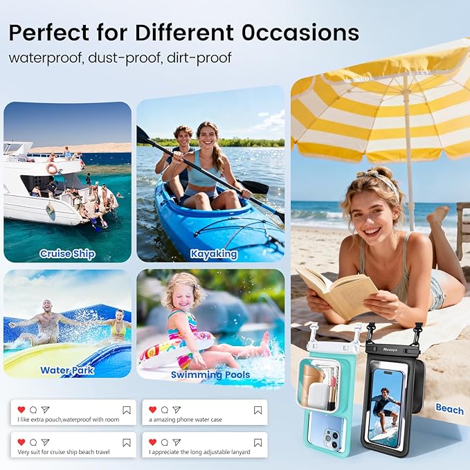 Niveaya 2 Pack IPX8 Waterproof Phone Pouch, Large Space Cell Phone Pouch Floating, Water Proof Phone Case with Lanyard, Phone Dry Bag Beach Cruise Ship Essentials(Up to 8.5")