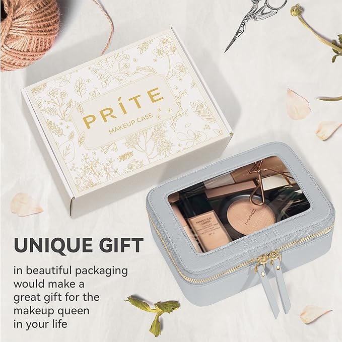 Prite Clear Makeup Bag Cosmetic Organizer Case Waterproof Travel Toiletry Bag Skincare Pouch with Golden Zipper(Grey)