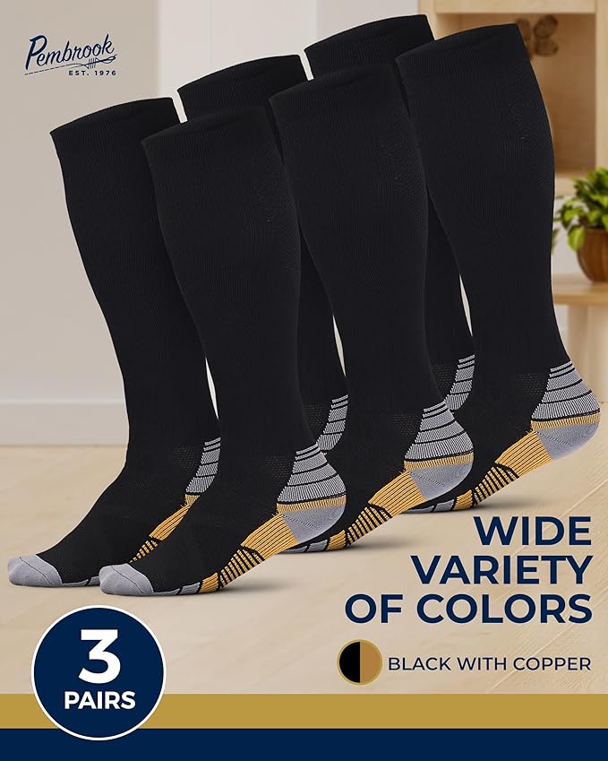 Pembrook 3 Pairs Compression Socks 20-30 mmHg - Compression Socks for Women and Men | Running, Athletic, Travel, Nurses