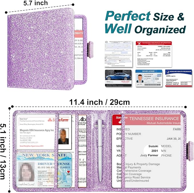 Car Registration and Insurance Holder, Vehicle Glove Box Car Organizer with Magnetic Closure, Auto Truck Comparment Accessories Case for Cards, Essential Document and Driver License