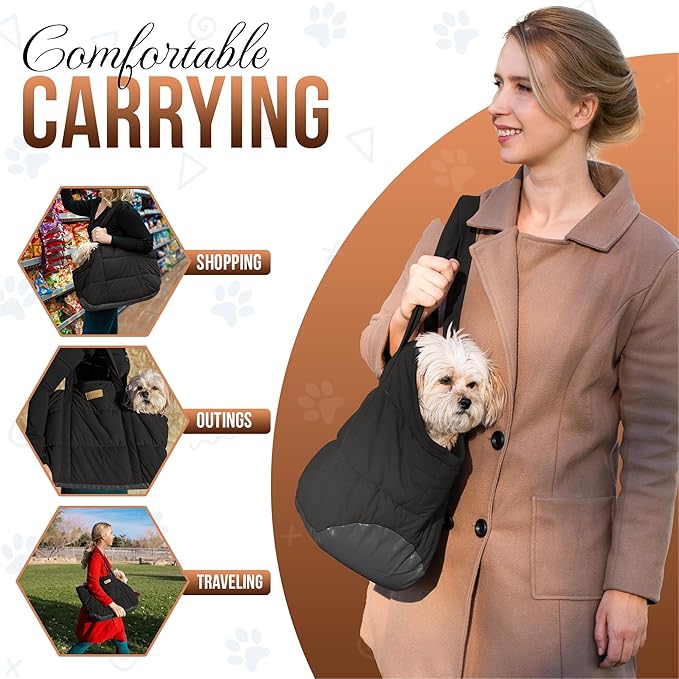 NoblePup Cozy Plush Dog Purse Carrier for Small Dogs - Dog Carrier Purse with Secure Harness Clip, Dog Tote Bag for Small Dogs and Puppies - Black 2.0