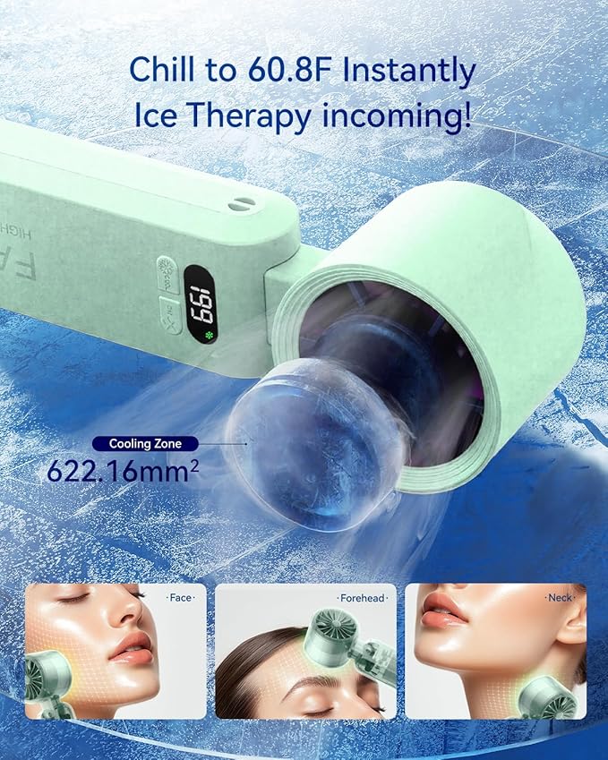 Handheld Portable Turbo Fan with Ice Cooler, Speed (1-199) 5500mAh Rechargeable Personal Fan,[20H Cooling Time] Mini Yet Powerful [20000 RPM] Small Pocket Fans for Travel/Outdoor/Office, Light Green