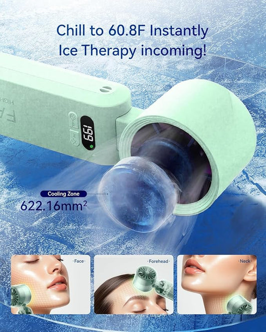 Handheld Portable Turbo Fan with Ice Cooler, Speed (1-199) 5500mAh Rechargeable Personal Fan,[20H Cooling Time] Mini Yet Powerful [20000 RPM] Small Pocket Fans for Travel/Outdoor/Office, Light Green