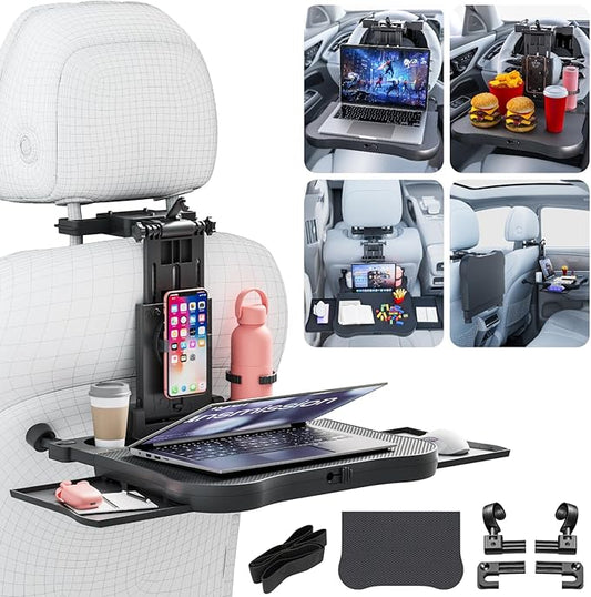 Large Car Desk for Laptop | Steering Wheel Tray Table | Foldable Back Headrest Seat Eating Food Trays with Drinks Cupholder Phone Tablet Holder for Kids | Car Travel Essentials for Long Trips