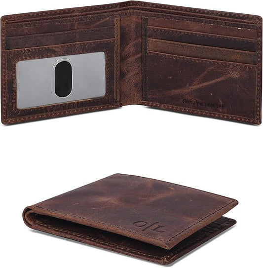 Oak Leathers Slim Leather Wallet for Men - RFID Blocking Slim Minimalist Front Pocket - Thin & Stylish with ID Window, Gift For Men (Mocha)