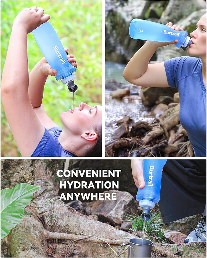1.0L Collapsible Water Filter Bottle, BPA-Free Ultralight & Durable Squeeze Bottle with 42mm Filter Cap Cartridge, Filtered Water Bottle for Camping, Hiking, Backpacking, Survival & Travel