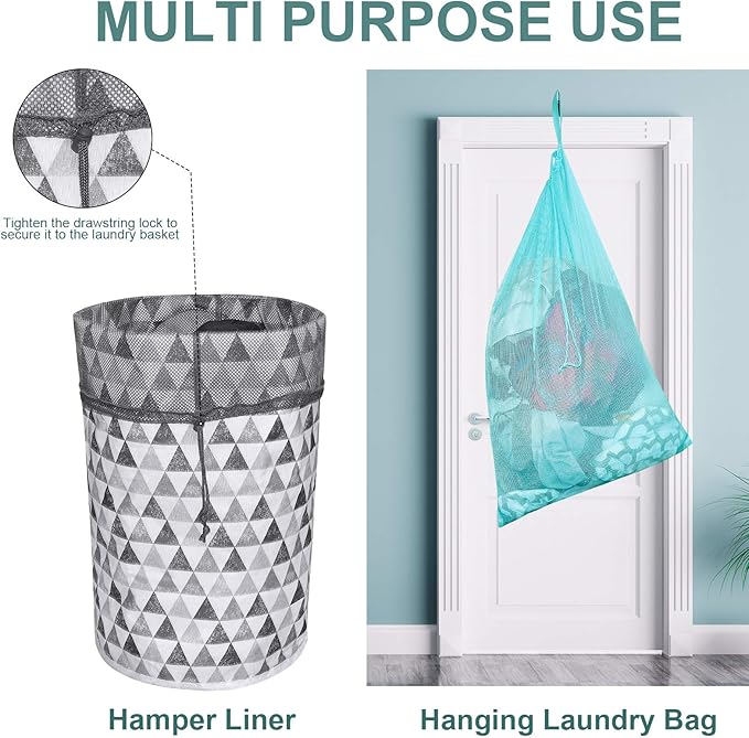 Laundry Bags, Mesh Heavy Duty 24" x 36" with Drawstring Closure, 3-Pack, White