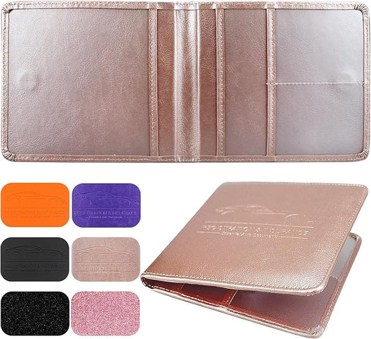 Car Registration and Insurance Holder, Leather Registration and Insurance Card Holder, Vehicle Glove Box Organizer - For Documents, Cards, License (Rosegold)