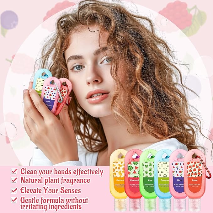 24 Pack Scented Hand Sanitizers Gifts Set with Keychains Bulk Travel Size Hand Sanitizer Gel Travel Size for Women Wedding Party Favors Friends Coworker Nurse Birthday Gifts