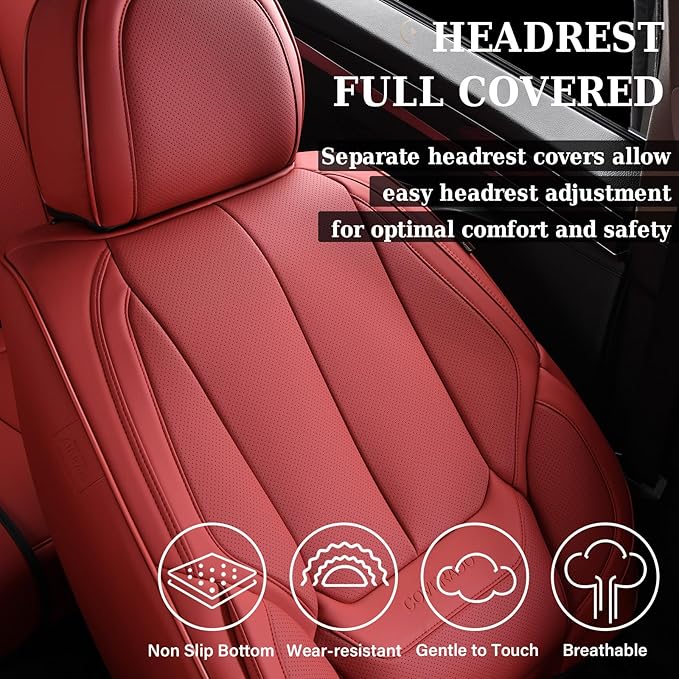Coverado Seat Covers, Car Seat Covers Front Seats, Car Seat Cover, Car Seat Protector Waterproof, Car Seat Cushion Nappa Leather, Red Seat Covers Carseat Cover Universal Fit for Most Cars
