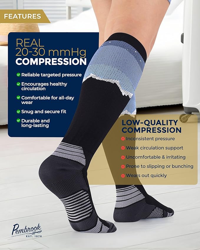 Pembrook 3 Pairs Compression Socks 20-30 mmHg - Compression Socks for Women and Men | Running, Athletic, Travel, Nurses