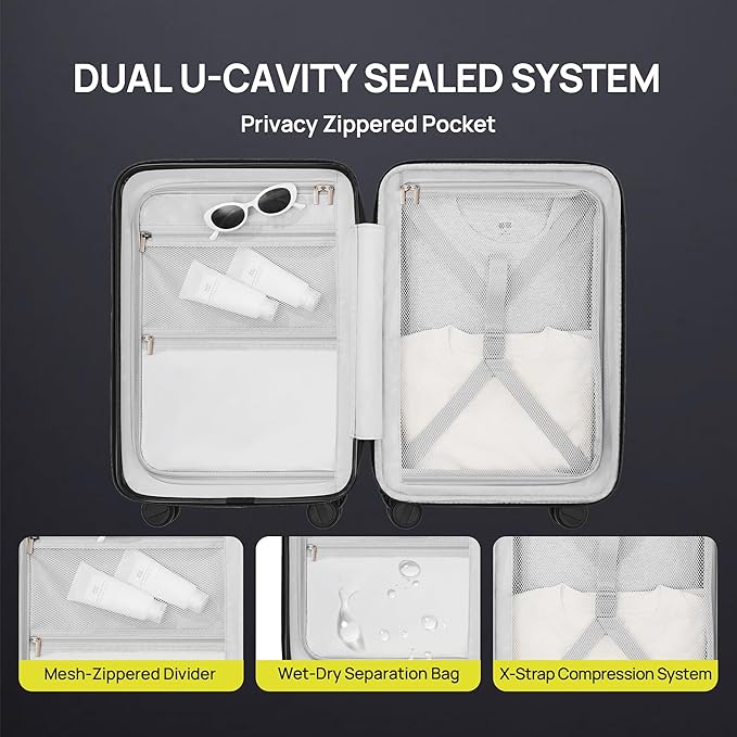 NINETYGO Carry on Luggage 22X14X9 Airline Approved with Front Pocket, 20 Inch Luggage with Front Compartment, Expandable, Double Spinner Wheels, Hardsided PC, TSA Lock (Cool Grey, Seine Max)