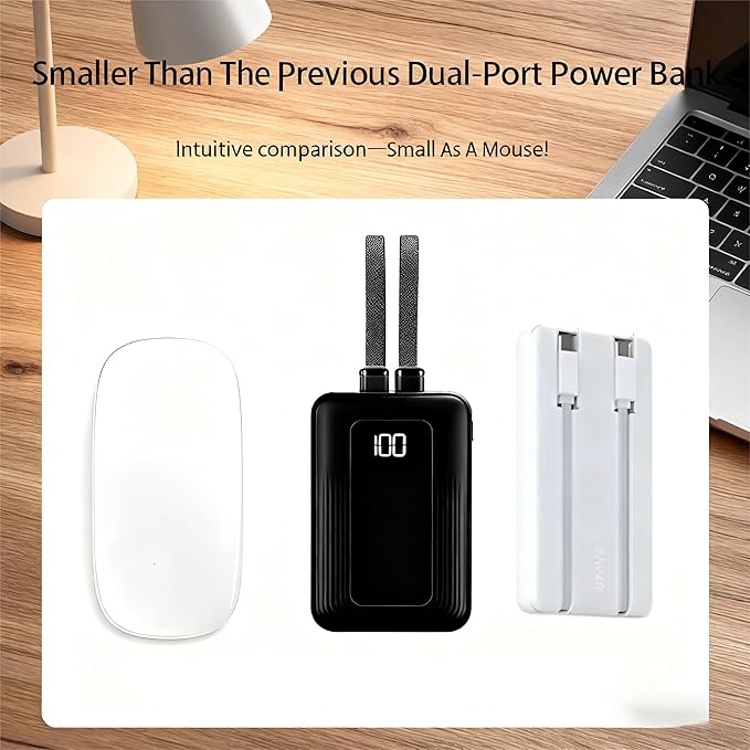 Portable Charger 10000mAh Power Bank with 4-Port Fast Charging, Built-in Type-C & Lightning High-Speed Cables, LED Display for iPhone 16/15/14/13 Pro Max & for Samsung S25/S24.
