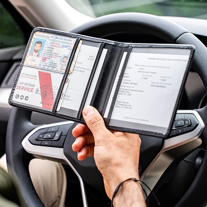 CANOPUS Car Registration and Insurance Holder, PU Leather Card Holder, Vehicle Glove Box Organizer for Auto, SUV, Truck and Motorcycle, Black