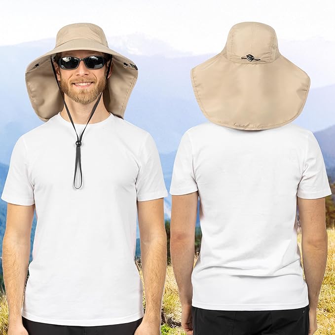 SUN CUBE Wide Brim Sun Hat with Neck Flap, UPF50+ Hiking Safari Fishing Hat for Men Women, Sun Protection Beach Hat
