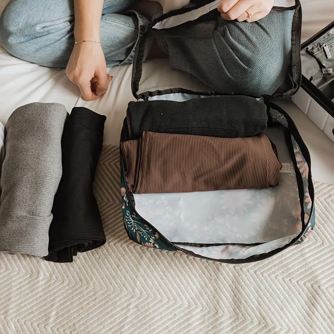 Jadyn Packing Cubes for Travel, 6-Piece Large Packing Cube Organizer Set for Suitcase, Duffel Bag, Luggage, Multiple Sizes Travel Essentials (Navy Floral)