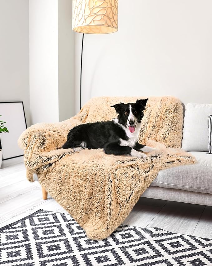 PJYuCien Large Dog Blankets, 80" x 60" Soft Plush Throw Blanket for Large Dogs, Reversible Fleece/Sherpa Pet Throw, Washable Furniture Cover for Sofa/Bed, Brown