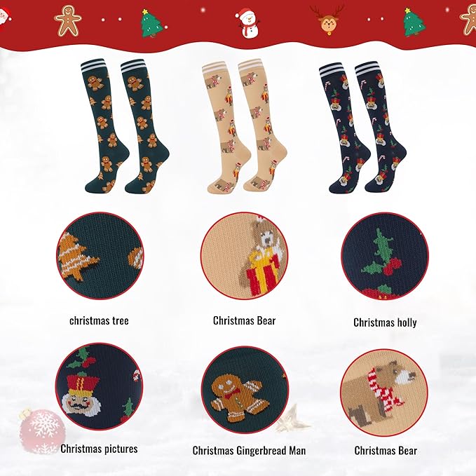fenglaoda Compression Socks for Women Men 3 Pairs Graduated Compression Support Circulation Socks for Nurses