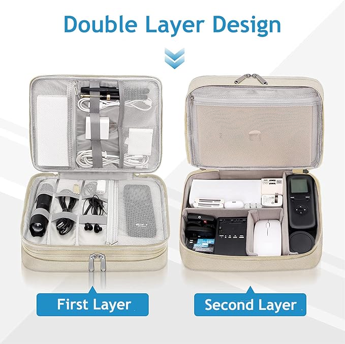 Electronics Travel Organizer, Double Layer Cable Organizer Bag Waterproof Electronics Accessories Storage Bag for Charger, Phone, Power Bank, Hard Drive, Cord, Tablet