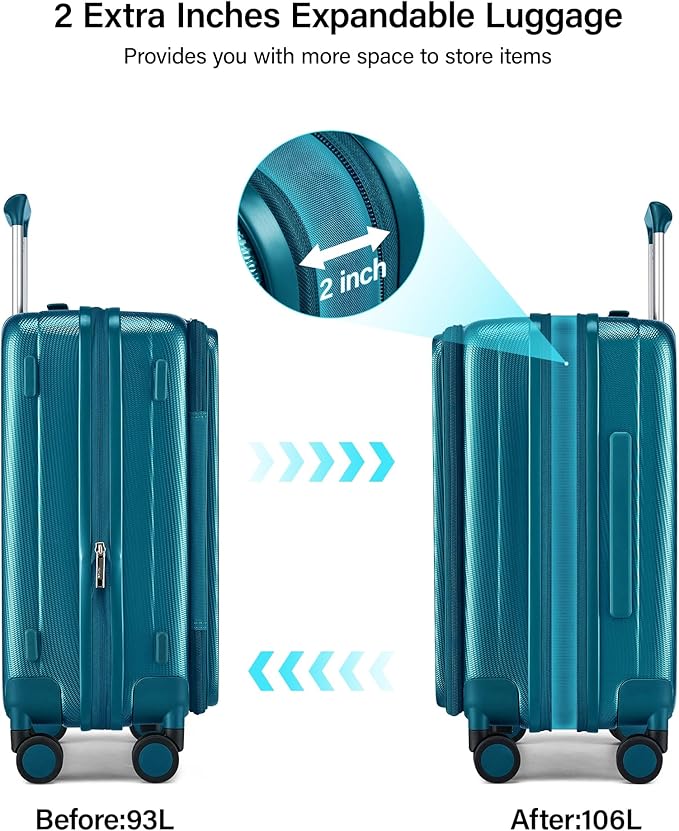 Hanke 26 Inch Expandable Luggage Top Opening Checked Bag Luggage Hard Shell Suitcases with Wheels Lightweight Travel Luggage Heavy Duty Luggage Suitcase with Lock for Woman Men-Caribbean Blue