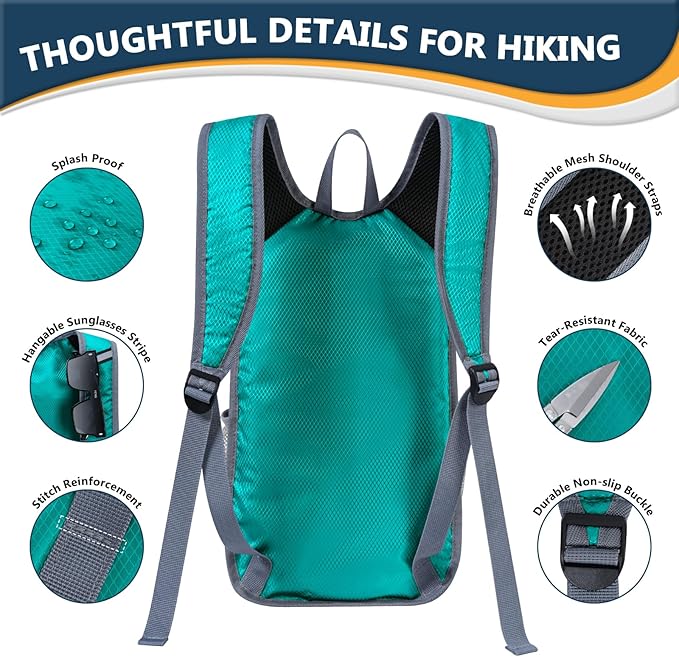 15L Foldable Hiking Backpack,Lightweight Packable Waterproof Machine Washable Daypack with Chest Strap,Small Folding Pack for Travel/Walking for Men&Women-0.52LB Green