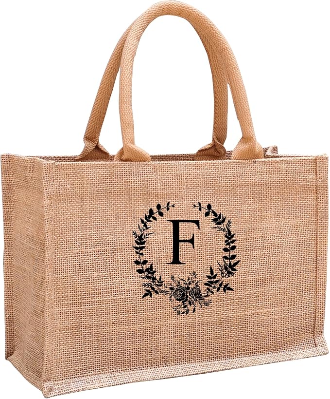 Initial Jute Tote Bags for Women, Thank You Gifts for Birthday, Wedding, Beach, Appreciation Gifts for Teacher
