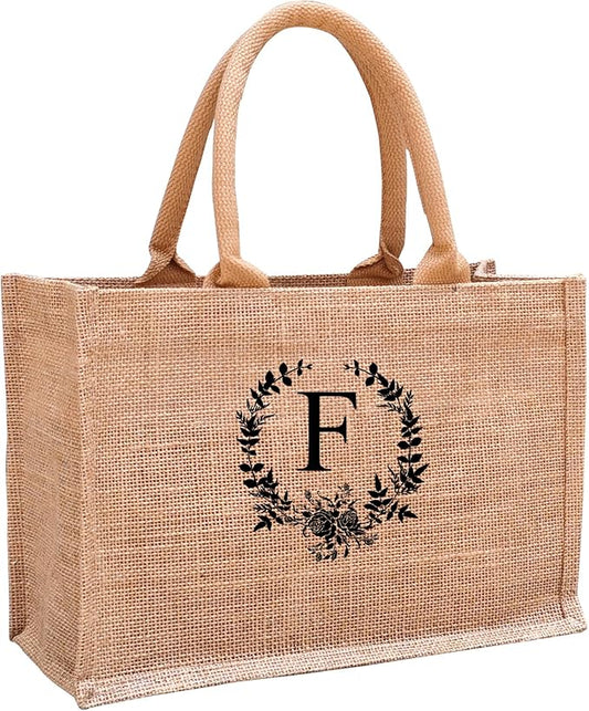 Initial Jute Tote Bags for Women, Thank You Gifts for Birthday, Wedding, Beach, Appreciation Gifts for Teacher