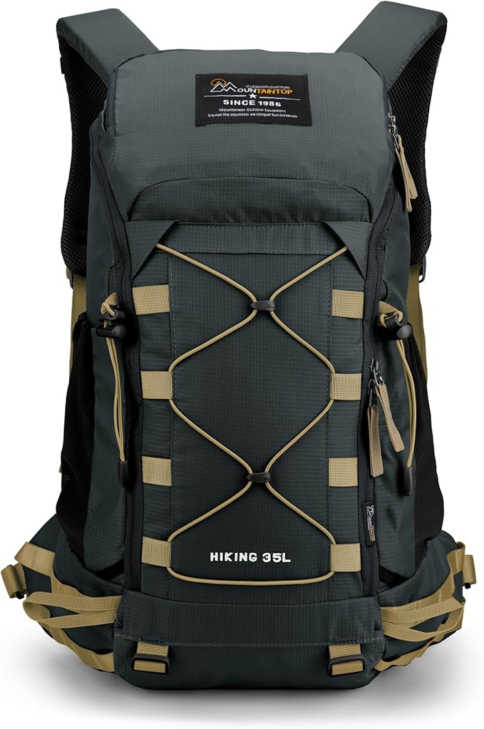 MOUNTAINTOP 35L Hiking Backpack, Lightweight Outdoor Travel Camping Daypack with Rain Cover for Men & Women（Grey）