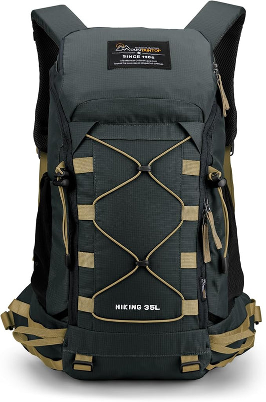 MOUNTAINTOP 35L Hiking Backpack, Lightweight Outdoor Travel Camping Daypack with Rain Cover for Men & Women（Grey）