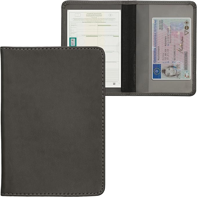 kwmobile Registration and Insurance Holder - Car Document Holder for Vehicle Documents and Cards - PU Leather - Black