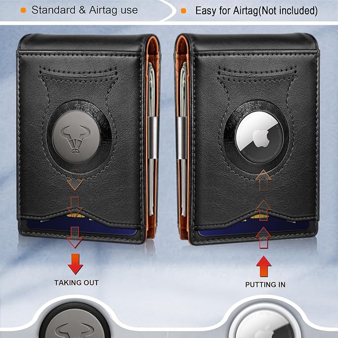 BULLIANT Men Wallet Airtag&Standard Use,Slim Front Pocket Wallet Money Clip for Gifg Men RFID Blocking 11Cards