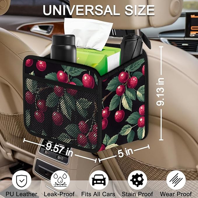 Cherry Car Organizer for Mom - Waterproof Blossom Back Seat Hanging Storage Holder with Multi-Pockets for Toys, Snacks, Books, Baby Travel Accessories