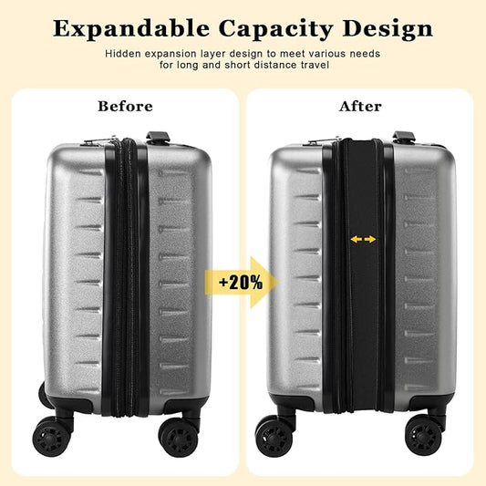 16 Inch Carry On Luggage Airline Approved, Expandable Lightweight ABS+PC Hard Shell Suitcases with 360° Spinner Wheels, TSA Lock, YKK Zippers (Dark Gray, 1 PC)