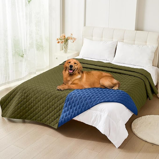 Smiry Waterproof Dog Bed Cover Pet Blanket, Soft Washable Dog Blanket for Furniture Bed Couch Sofa Reversible, Checkered (82"x120", Green/Navy)